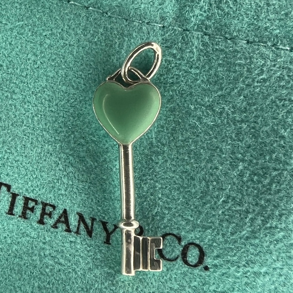 Tiffany & Co. Silver Blue Enamel Heart Key Pendant Charm